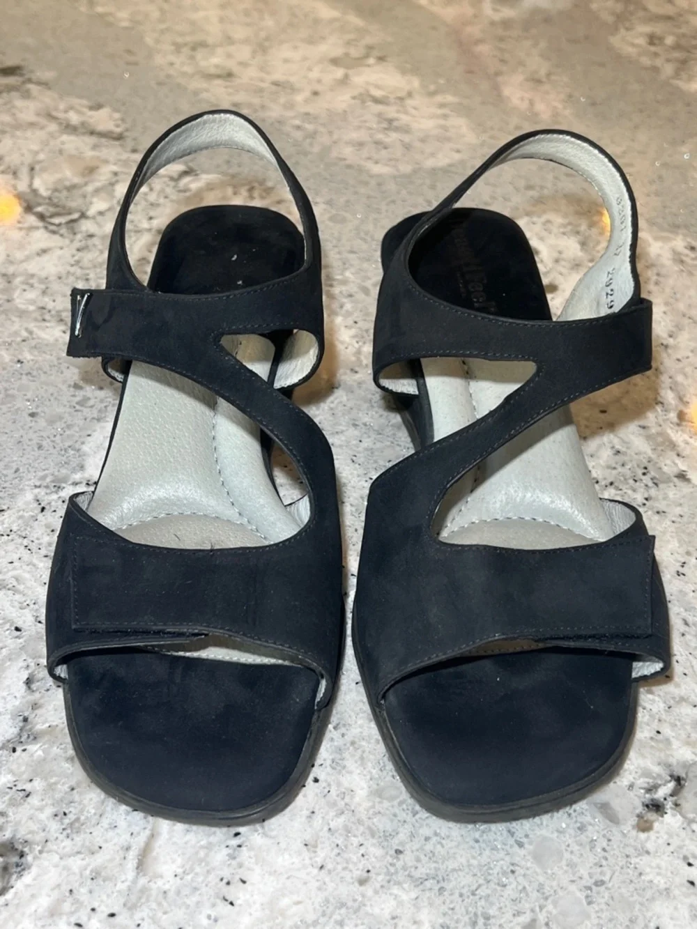 BeautiFeel Carmen Black Nubuck Leather Wedge Sandals Size 37 (US 6.5) EUC